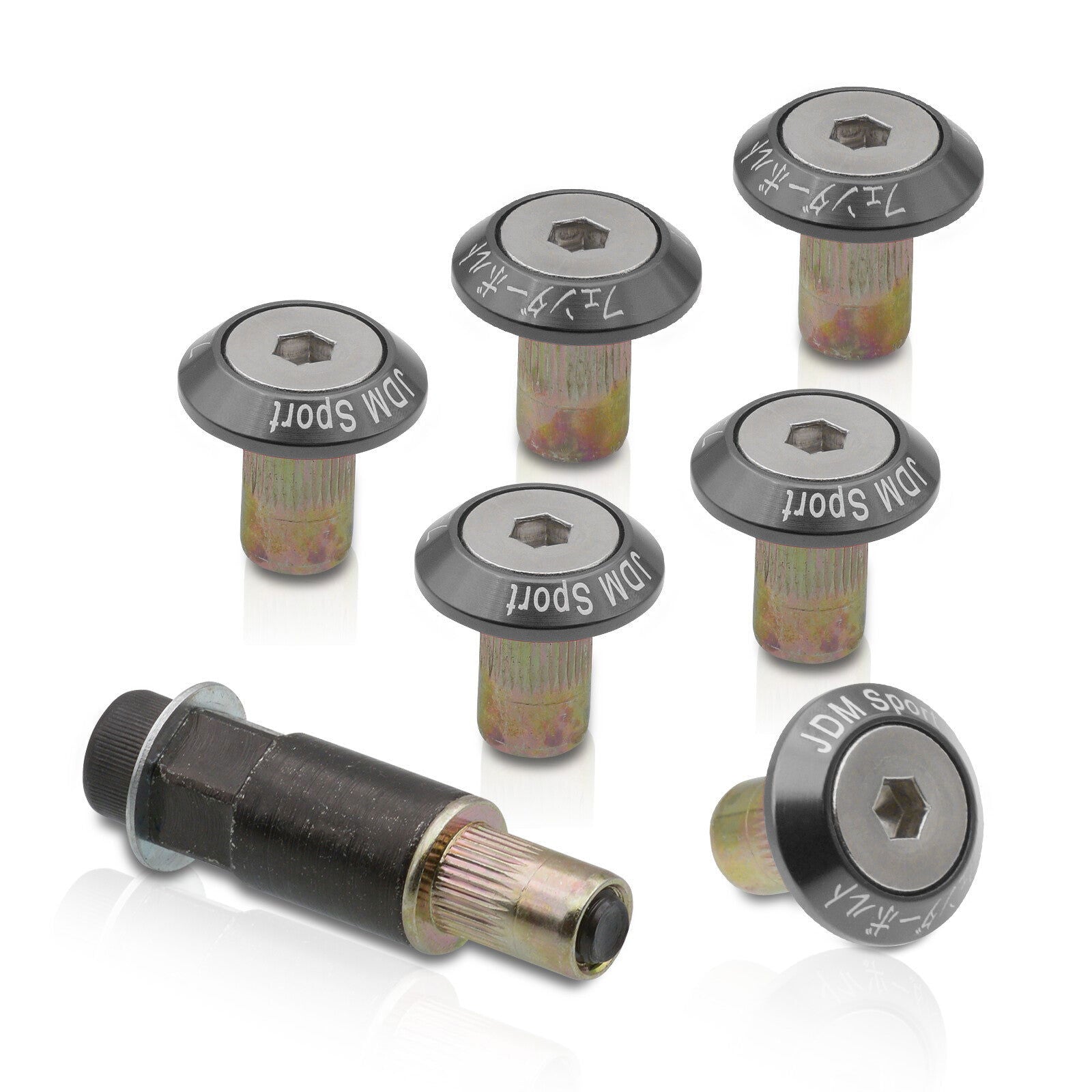Universal 6pcs JDM Sport Fender Washer M8 Hex Screw Drivet Type Anchor Lock Fasteners Kit Gunmetal - Parts Agent