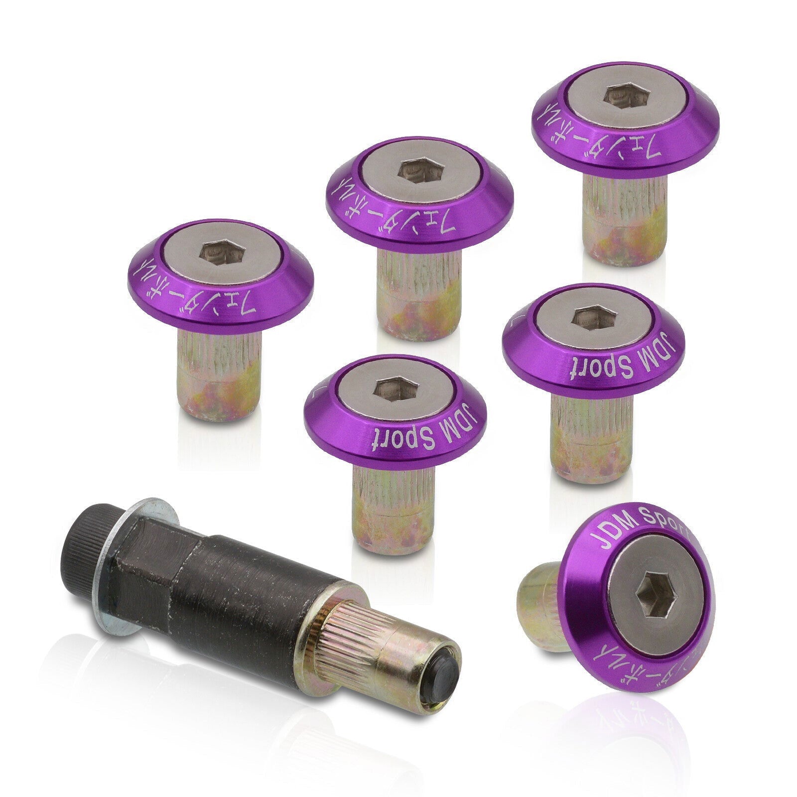 Universal 6pcs JDM Sport Fender Washer M8 Hex Screw Drivet Type Anchor Lock Fasteners Kit Purple - Parts Agent