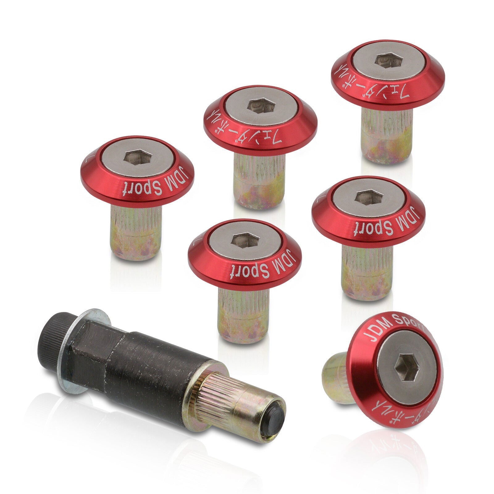 Universal 6pcs JDM Sport Fender Washer M8 Hex Screw Drivet Type Anchor Lock Fasteners Kit Red - Parts Agent