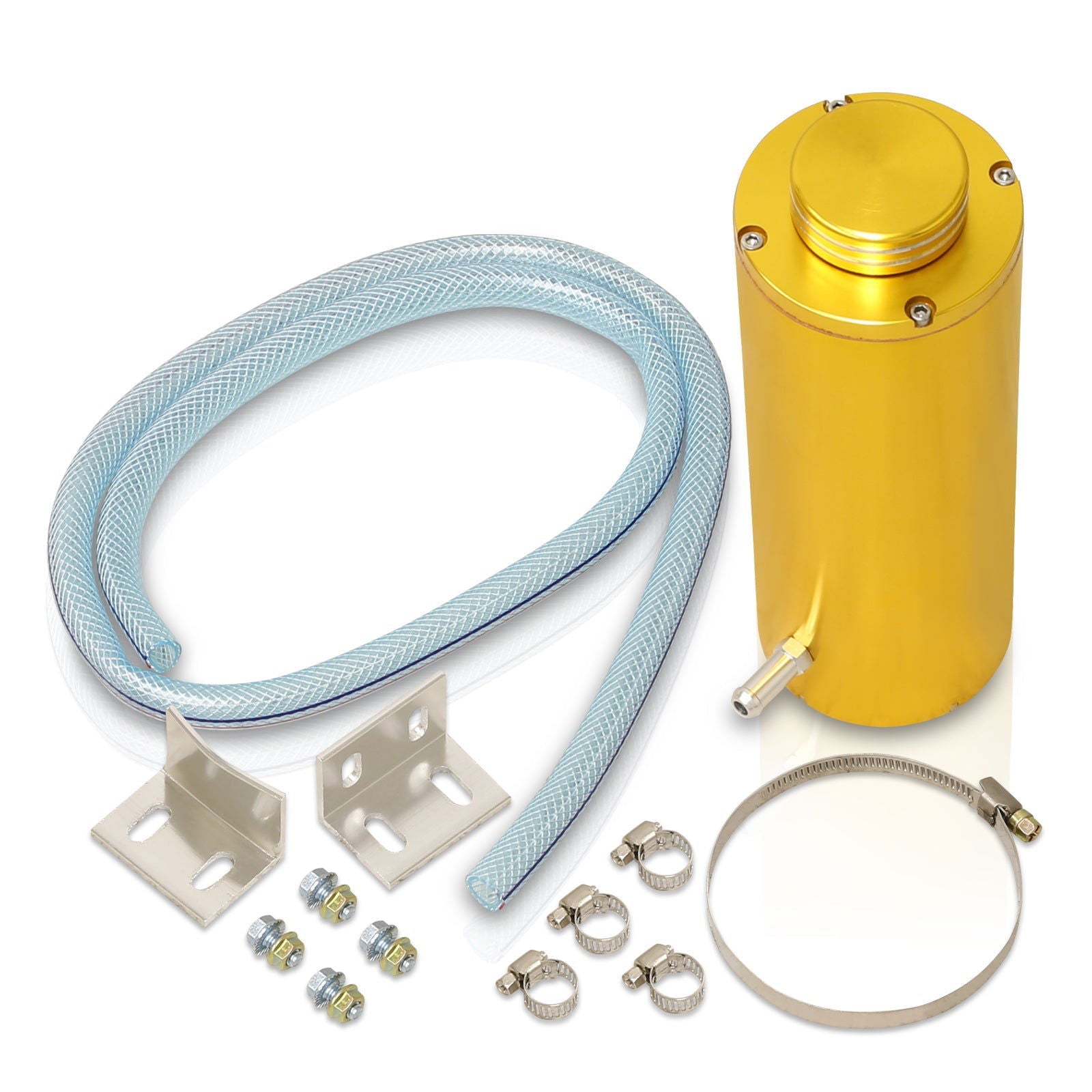 Universal 8" Cylinder 800ML Radiator Tank Gold with Polished Ring Cap - Parts Agent
