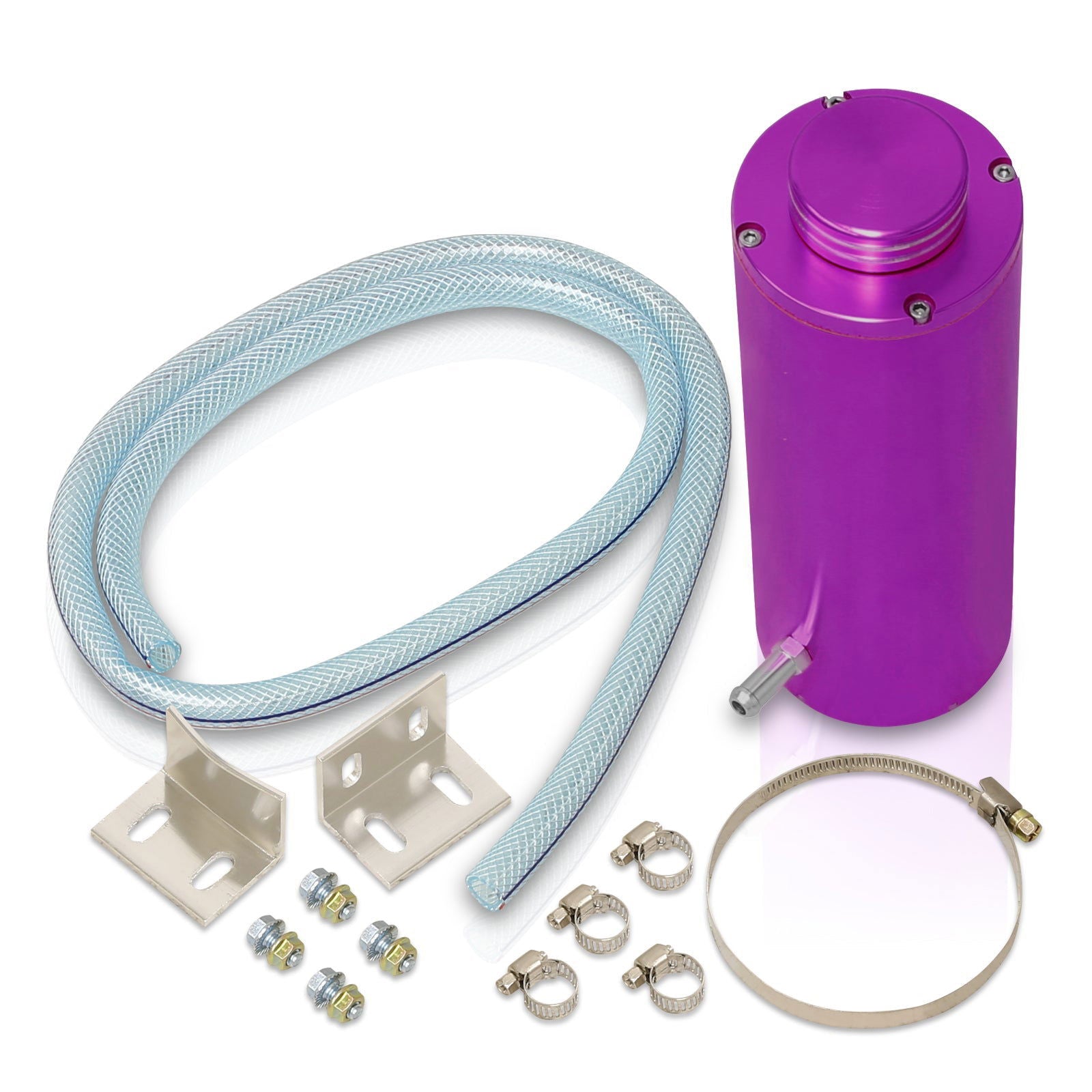 Universal 8" Cylinder 800ML Radiator Tank Purple with Polished Ring Cap - Parts Agent