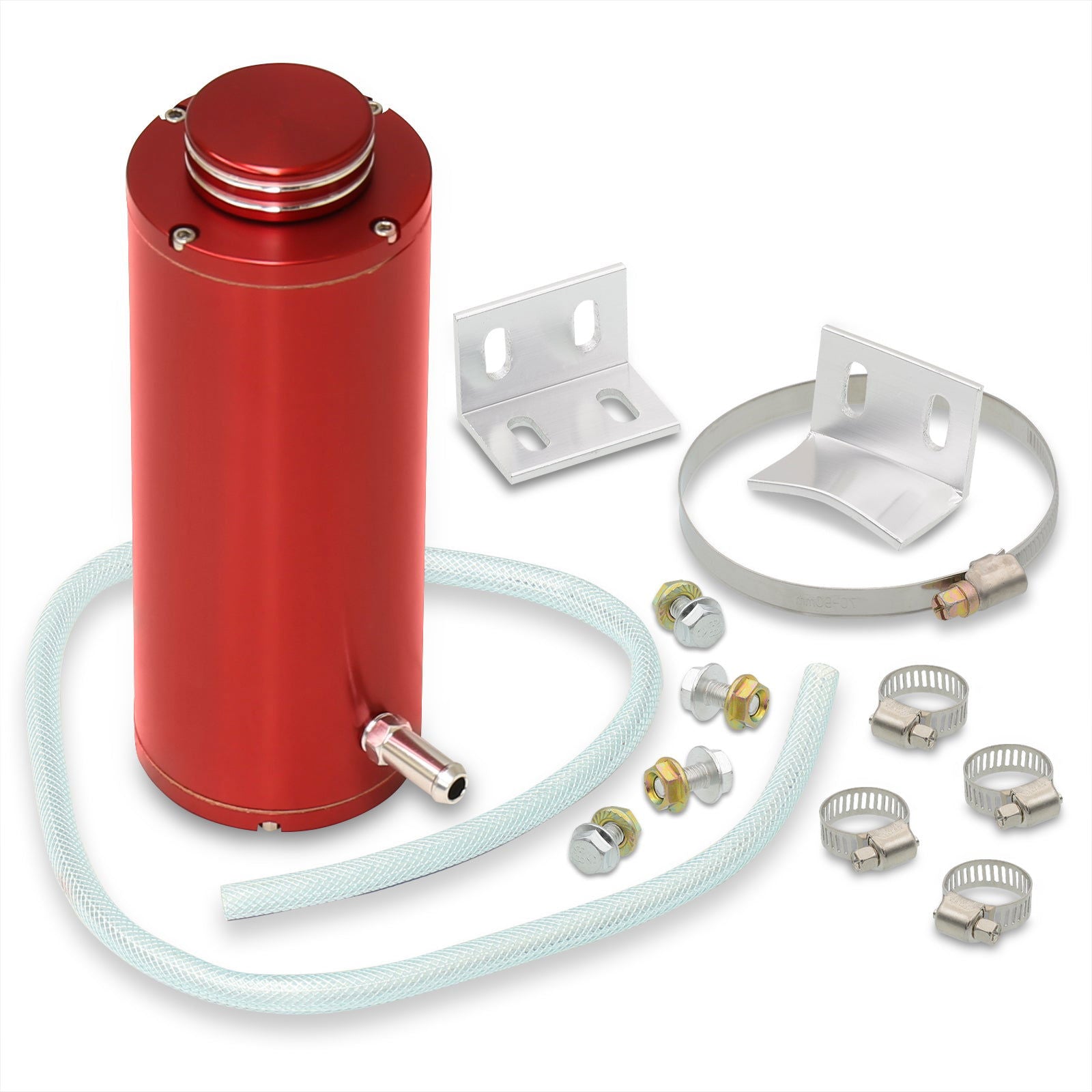 Universal 8" Cylinder 800ML Radiator Tank Red with Polished Ring Cap - Parts Agent