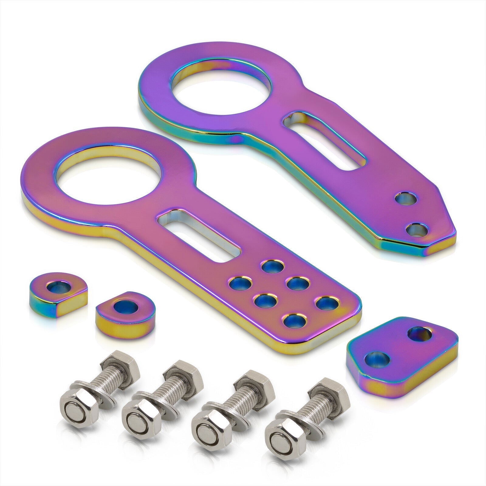 Universal 8mm Front and Rear Tow Hook Kit Neo Chrome - Parts Agent