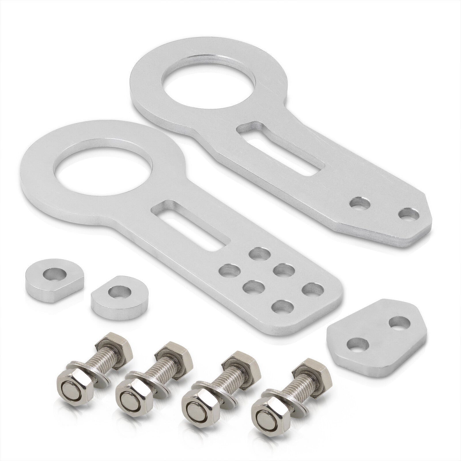 Universal 8mm Front and Rear Tow Hook Kit Silver - Parts Agent