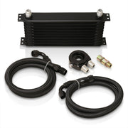 Universal 9 Row Oil Cooler Kit Black with Sandwich Plate (Black/Black Fittings) - Parts Agent