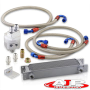 Universal 9 Row Oil Cooler Kit Silver with Sandwich Plate Relocator (Red/Blue Fittings) - Parts Agent