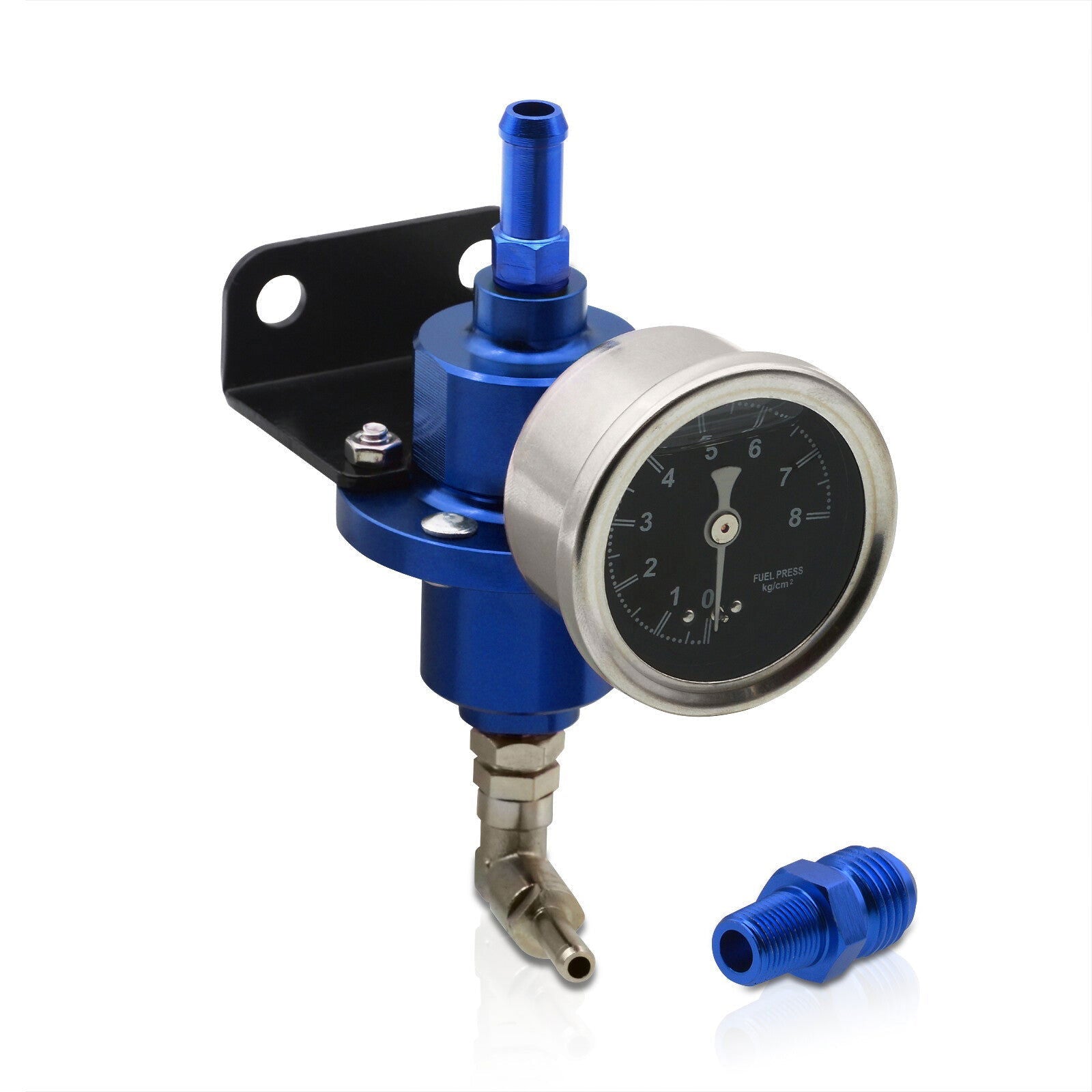 Universal Adjustable Aluminum Fuel Pressure Regulator With Liquid Gauge 0-140 Psi Engine Motor Turbocharger Supercharger N/A Set Kit Anodized Blue + Liquid Filled Gauge - Parts Agent