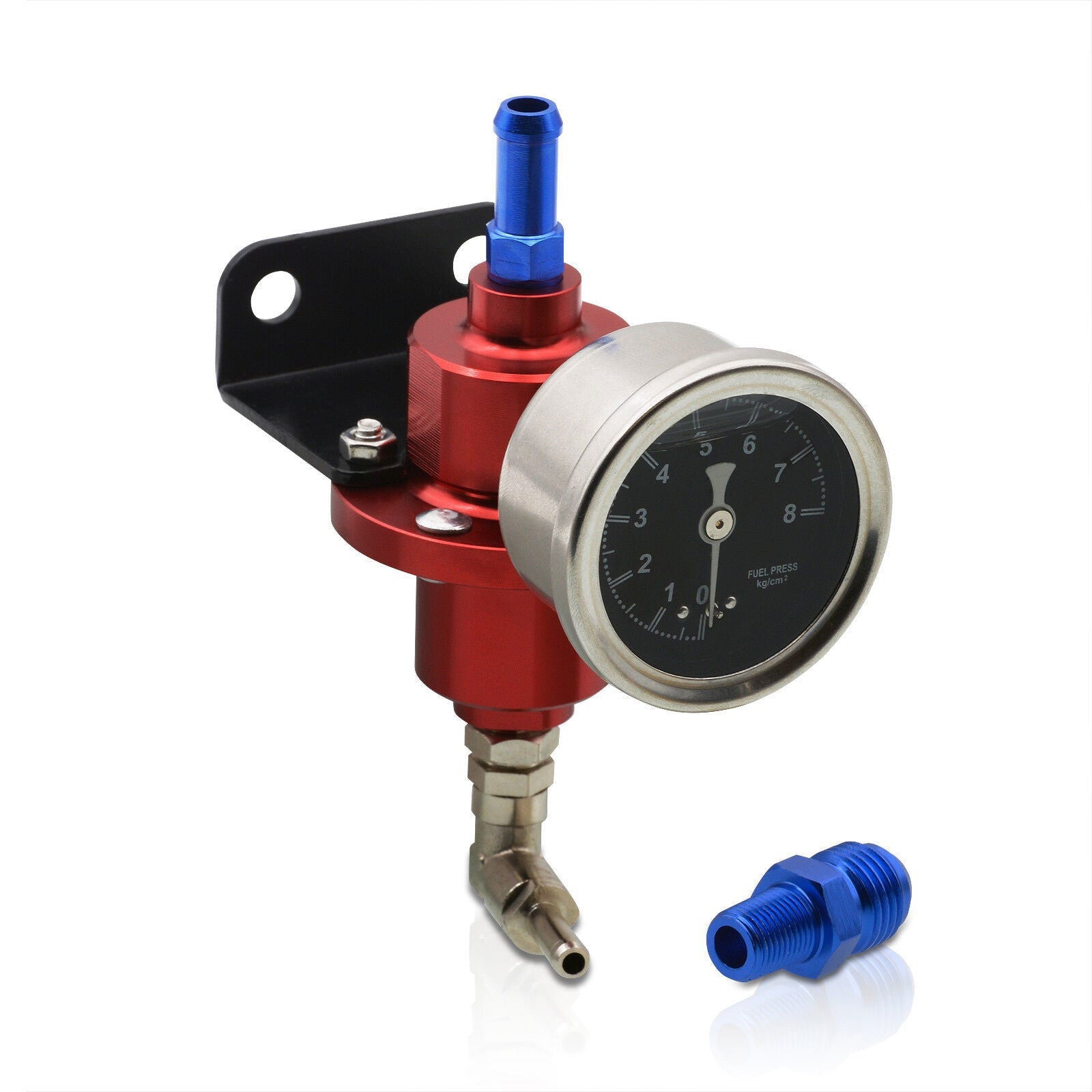 Universal Adjustable Aluminum Uel Pressure Regulator 0-140 Psi Engine Motor Turbocharger Supercharger N/A Set Kit Anodized Red + Liquid Filled Gauge - Parts Agent