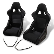 Universal Bucket Racing Seats + Sliders Black Cloth with Red Stitching - Parts Agent