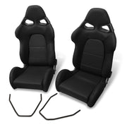 Universal Cuga Style Reclinable Racing Seats + Sliders Black Cloth - Parts Agent