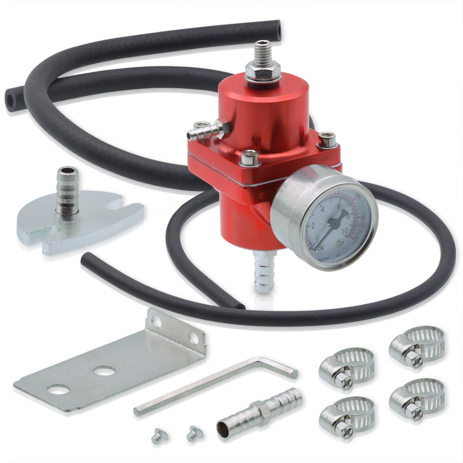 Universal Jdm Anodized Red 0 To 140 Psi Fuel Pressure Regulator With Gauge - Parts Agent