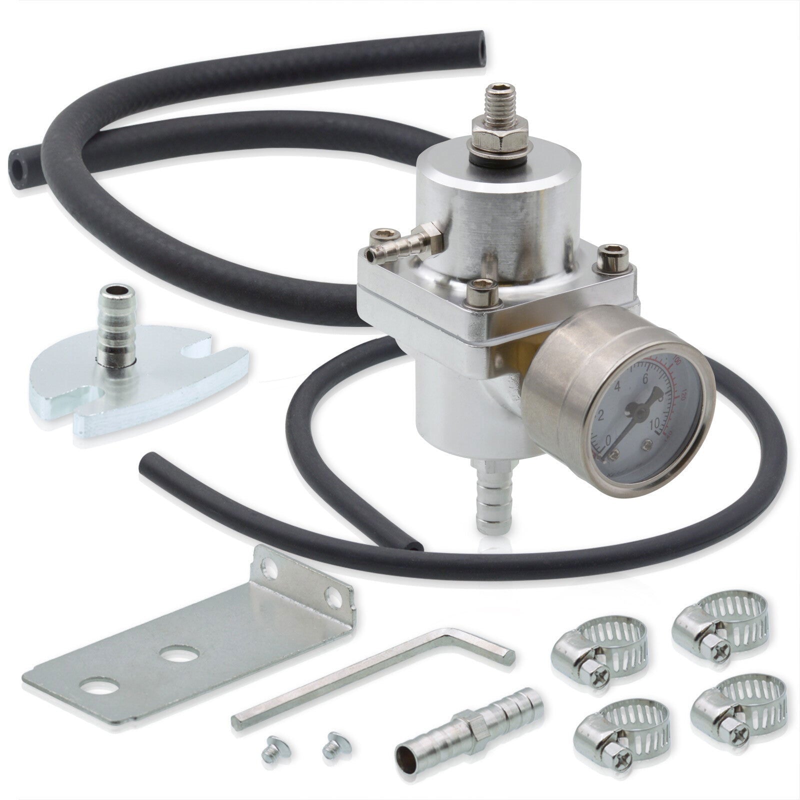 Universal Jdm Anodized Silver 0 To 140 Psi Fuel Pressure Regulator With Gauge - Parts Agent