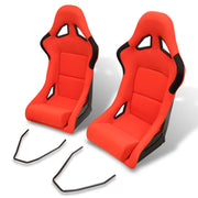 Universal K110 Bucket Racing Seats + Sliders Red Cloth - Parts Agent