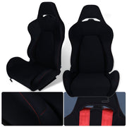 Universal K700 Reclinable Seats + Sliders Black Cloth with Red Stitching - Parts Agent