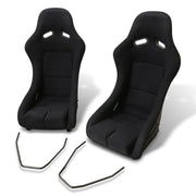 Universal Low Max Style Bucket Racing Seats + Sliders Black Cloth - Parts Agent