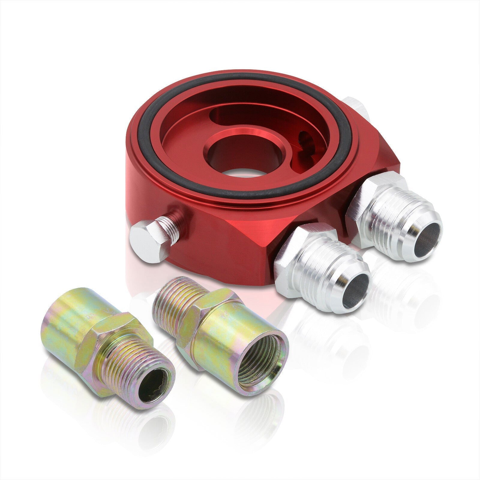 Universal Oil Filter Cooler Sandwich Gauge Sensor Plate Adapter Red - Parts Agent