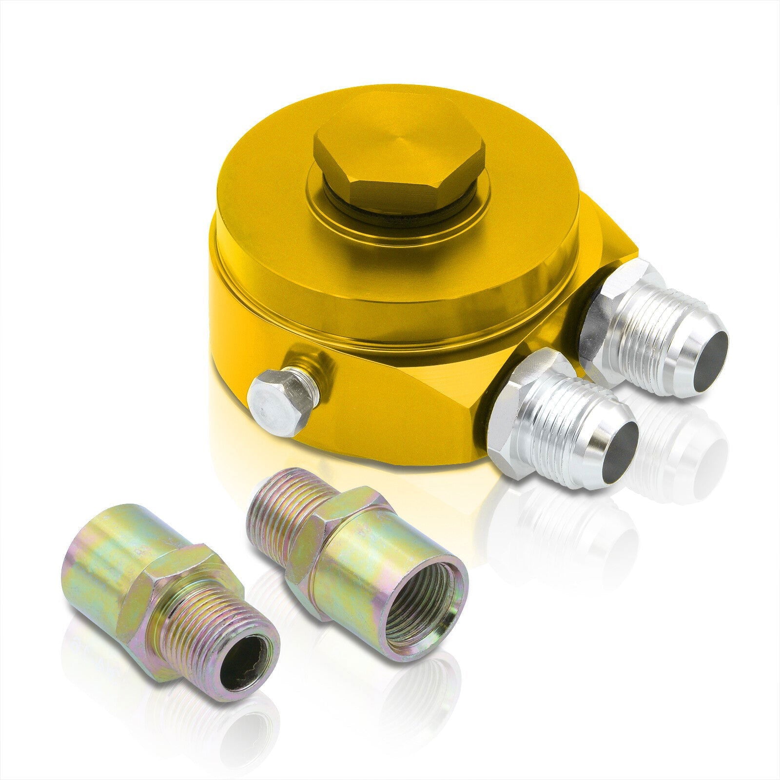 Universal Oil Filter Cooler Sandwich Relocator Adapter Plate Gold - Parts Agent
