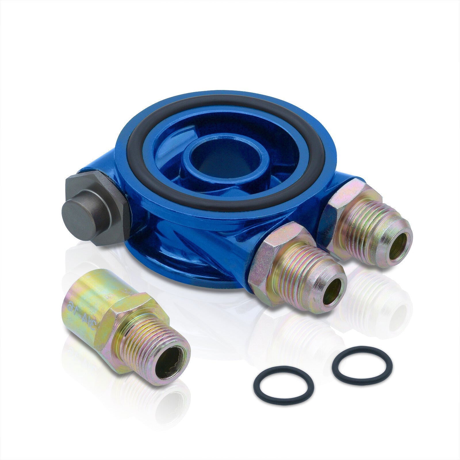 Universal Oil Filter Cooler Sandwich Relocator Adapter Plate with Thermostat Controller Blue - Parts Agent