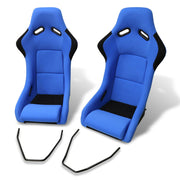 Universal SPG Style Bucket Racing Seats + Sliders Blue Cloth - Parts Agent