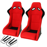 Universal SPG Style Bucket Racing Seats + Sliders Red Cloth - Parts Agent