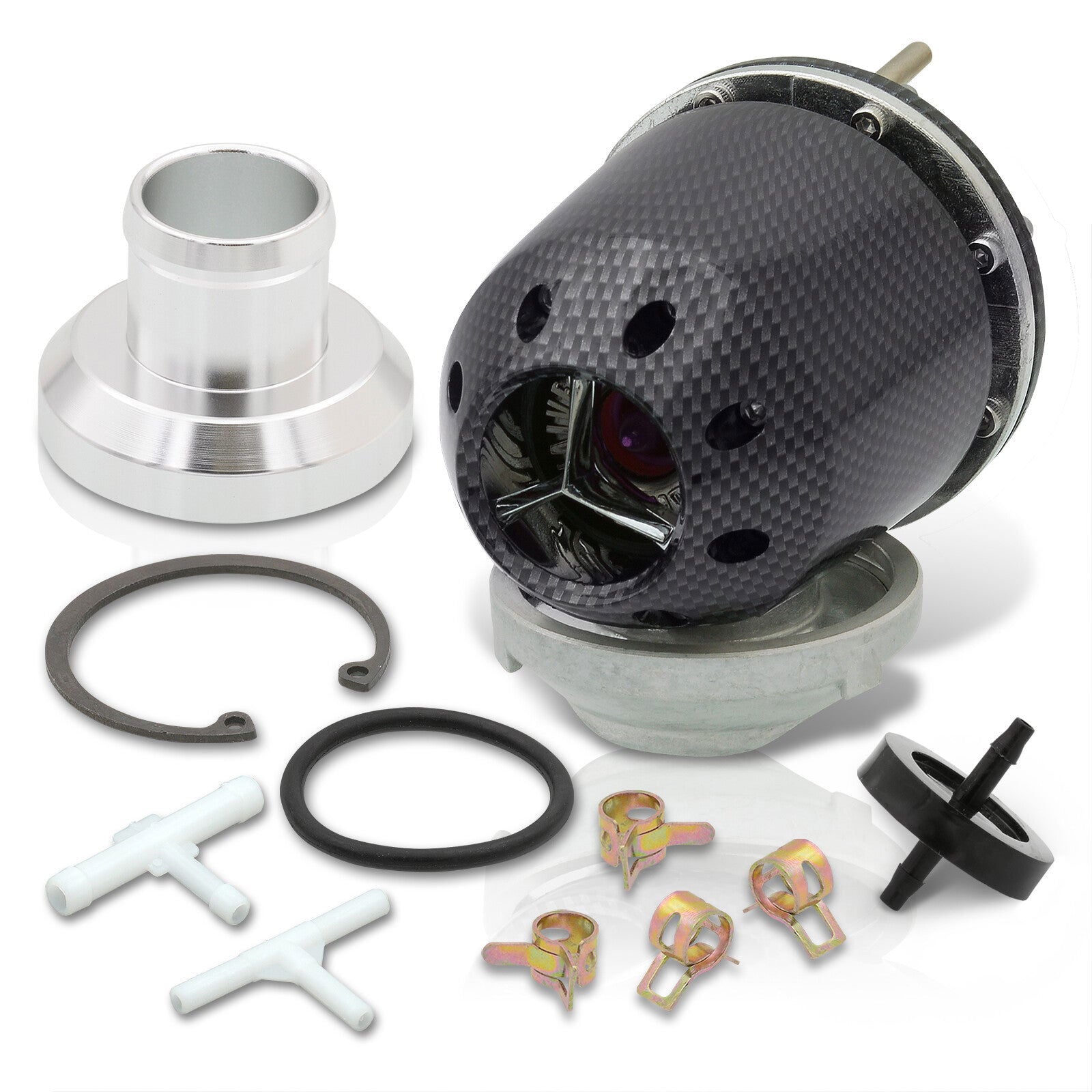 Universal SQV Style Carbon Blow Off Valve BOV + Aluminum O-Ring Weldable Adapter Flange Kit - Parts Agent