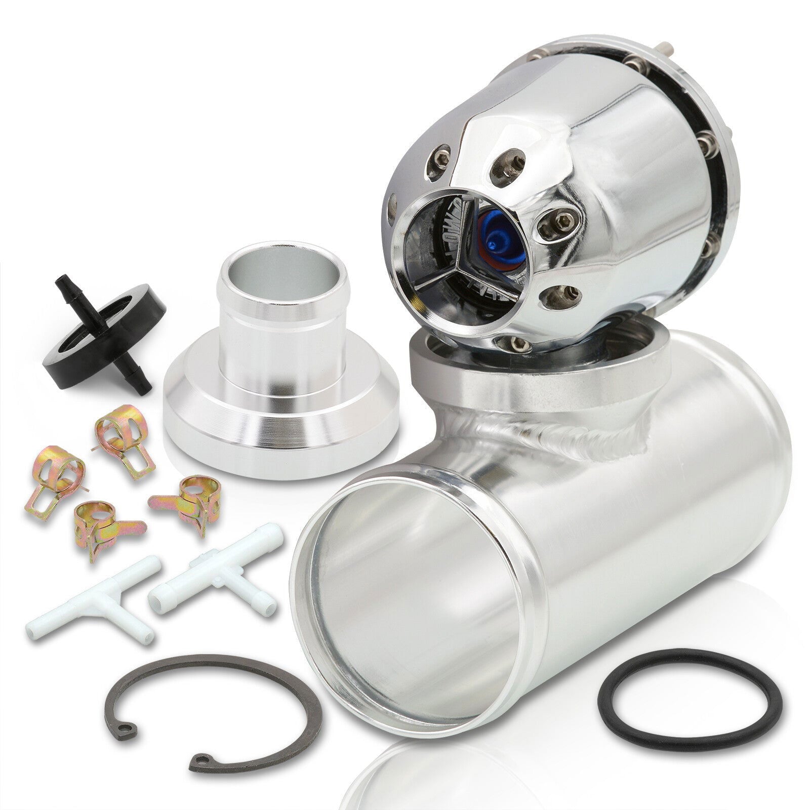 Universal SQV Style Chrome Blow Off Valve BOV + 2.5" Aluminum Adapter Flange Kit - Parts Agent