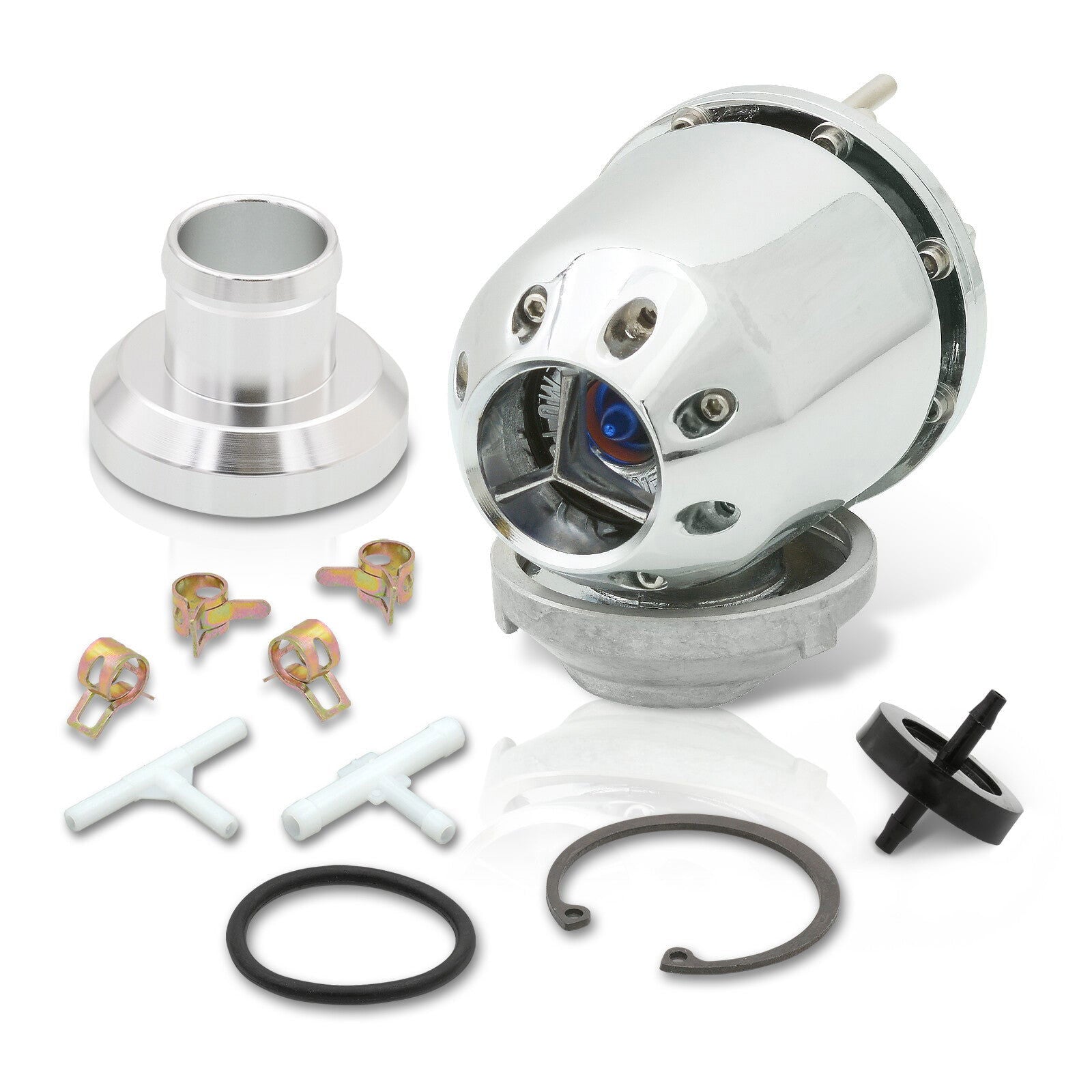 Universal SQV Style Chrome Blow Off Valve BOV + Aluminum O-Ring Weldable Adapter Flange Kit - Parts Agent