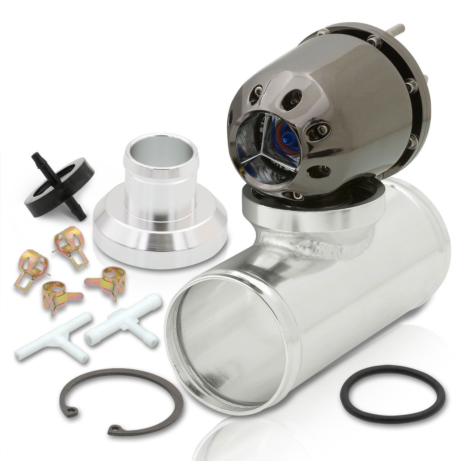 Universal SQV Style Gunmetal Blow Off Valve BOV + 2.5" Aluminum Piping Flange Adapter Kit - Parts Agent