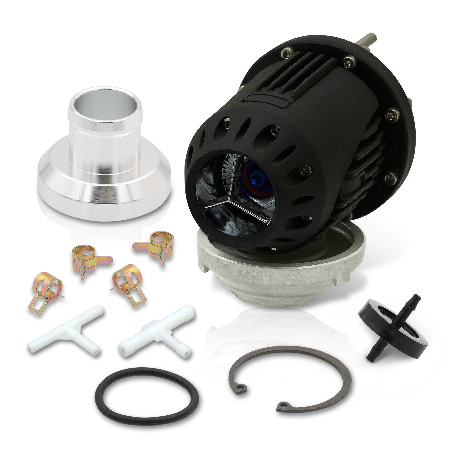 Universal SSQV Style Black Blow Off Valve BOV + Aluminum O-Ring Weldable Adapter Flange Kit - Parts Agent