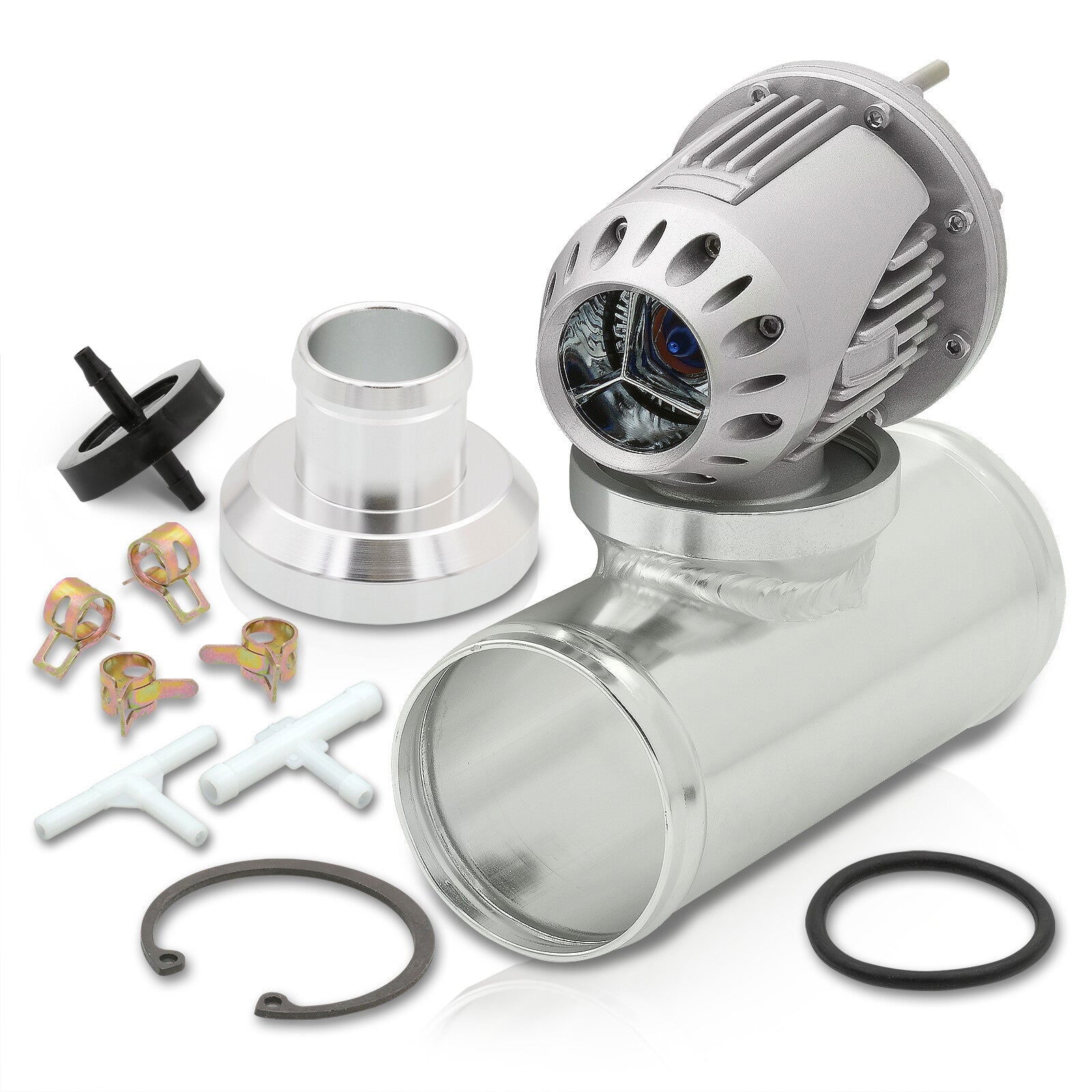 Universal SSQV Style Chrome Blow Off Valve BOV + 2.5" Aluminum Adapter Flange Kit - Parts Agent