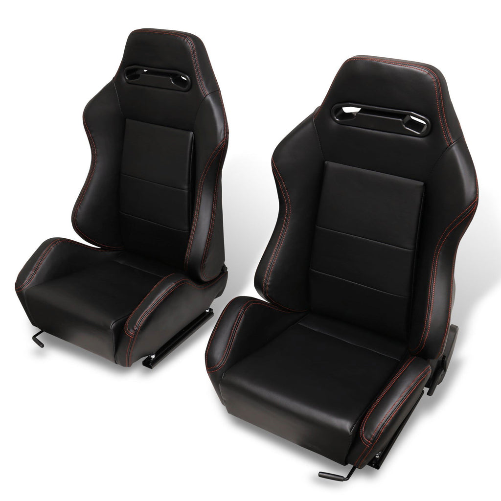 Universal Type-R Style Reclinable Racing Seats + Sliders Black PVC Lea ...