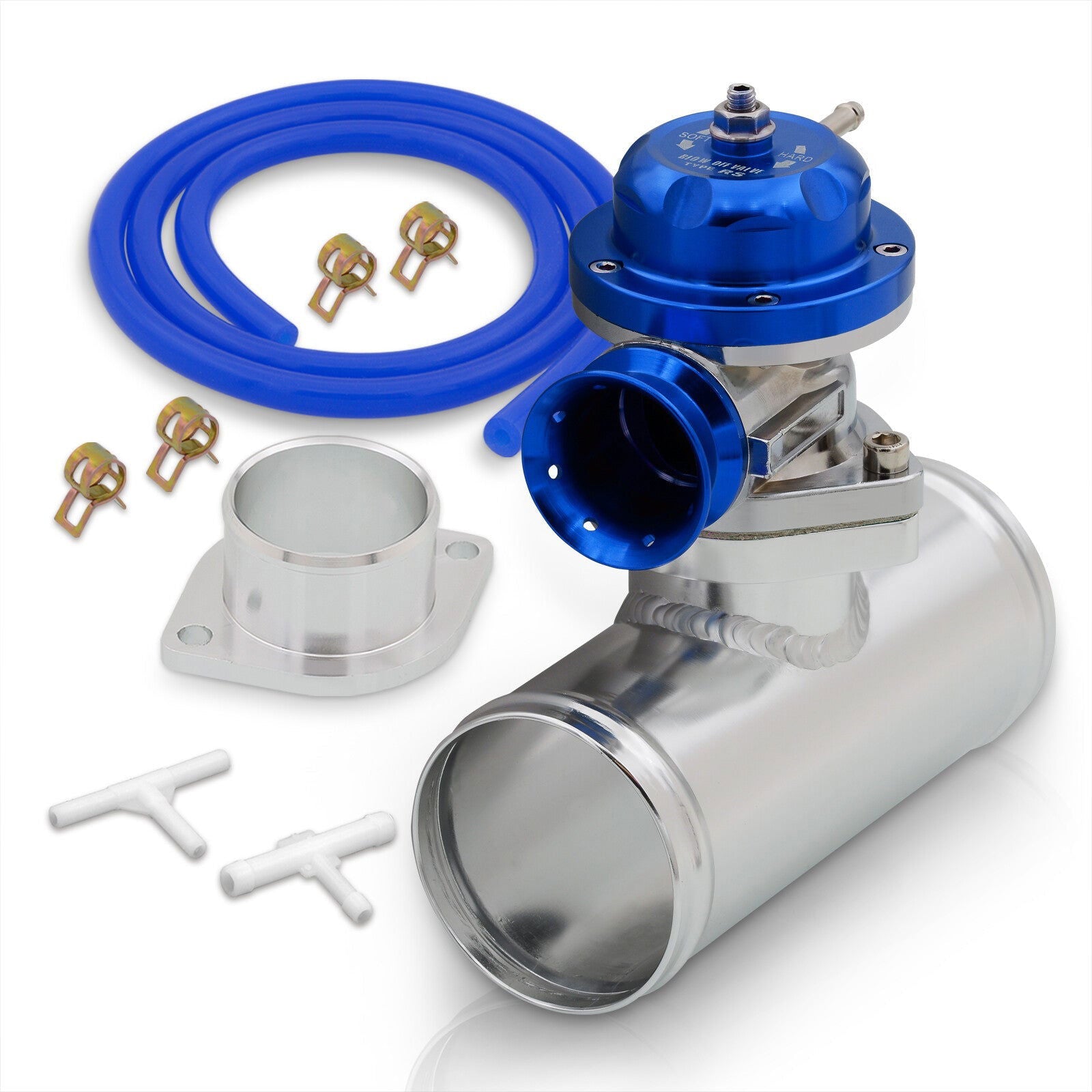 Universal Type S/RS Blue Blow Off Valve BOV + 2.5" Aluminum Adapter Flange Kit - Parts Agent