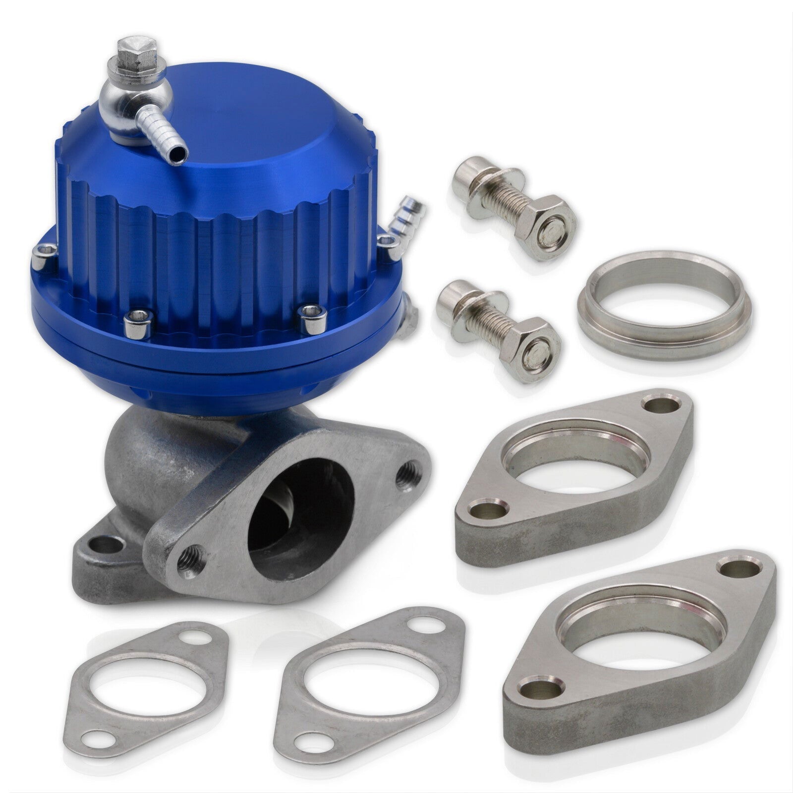 Universal Wastegate 38mm Vertical Ribbed Bypass Spring Turbo 2 Bolt Flange Blue - Parts Agent
