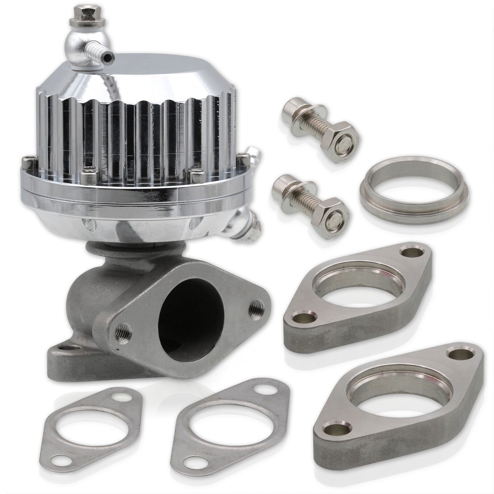 Universal Wastegate 38mm Vertical Ribbed Bypass Spring Turbo 2 Bolt Flange Silver - Parts Agent