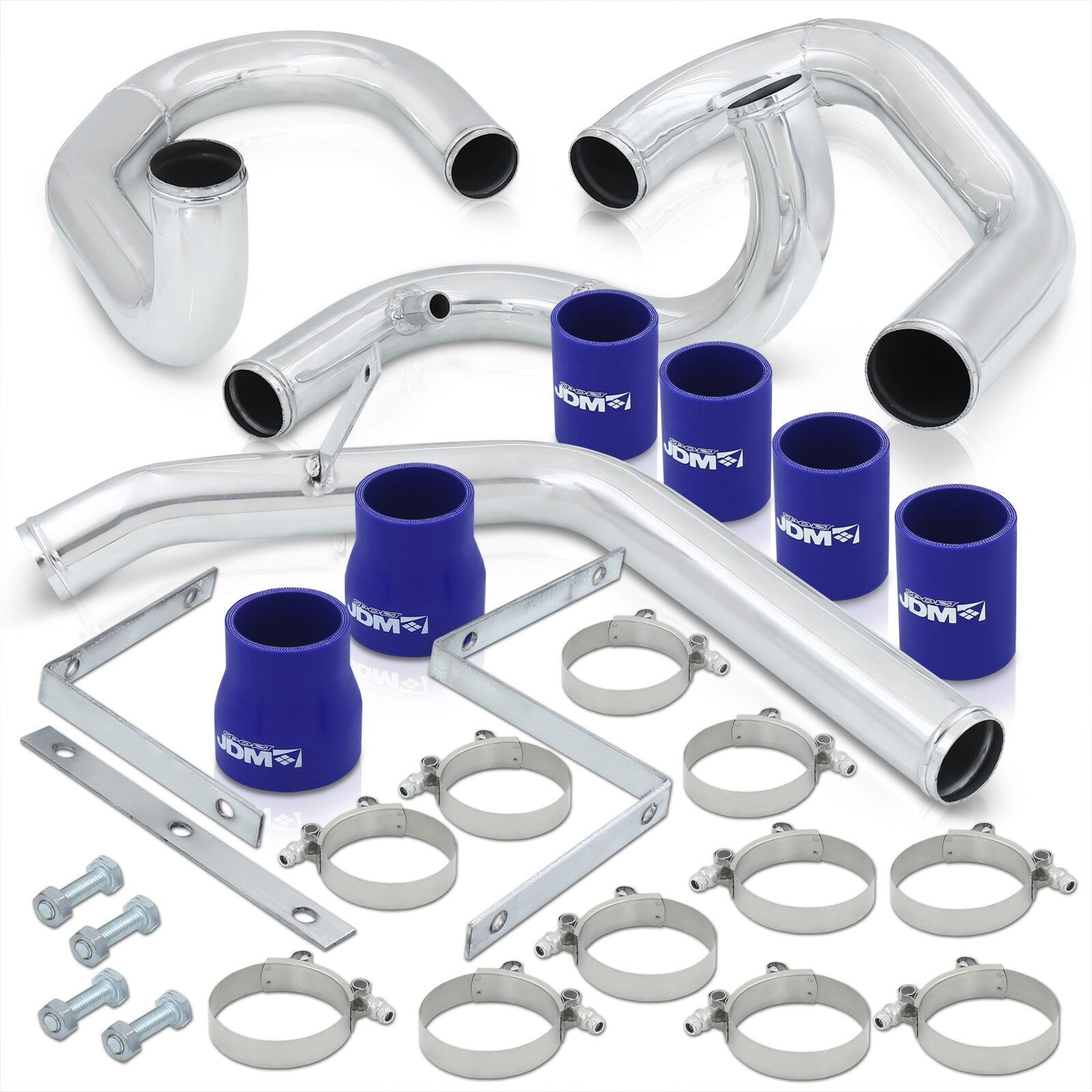 Volkswagen Golf / Jetta / GTI / Bora 1999-2005 1.8T Bolt-On Aluminum Polished Piping Kit + Blue Couplers - Parts Agent