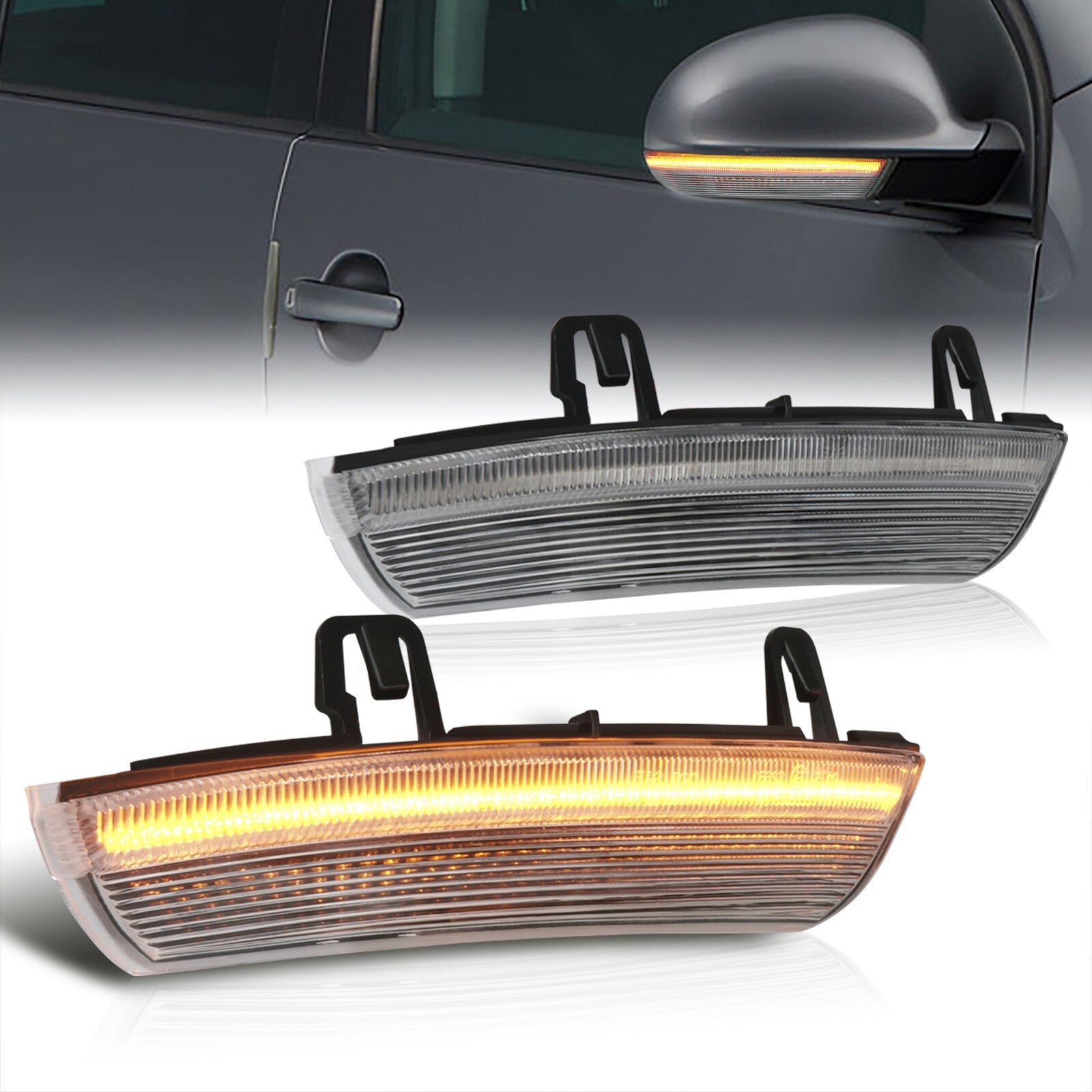 Volkswagen Golf MK5 2003-2012 / Jetta 2006-2011 / Passat 2003-2011 / Rabbit 2006-2009 Front Amber Sequential LED Side Mirror Signal Marker Lights Clear Len - Parts Agent