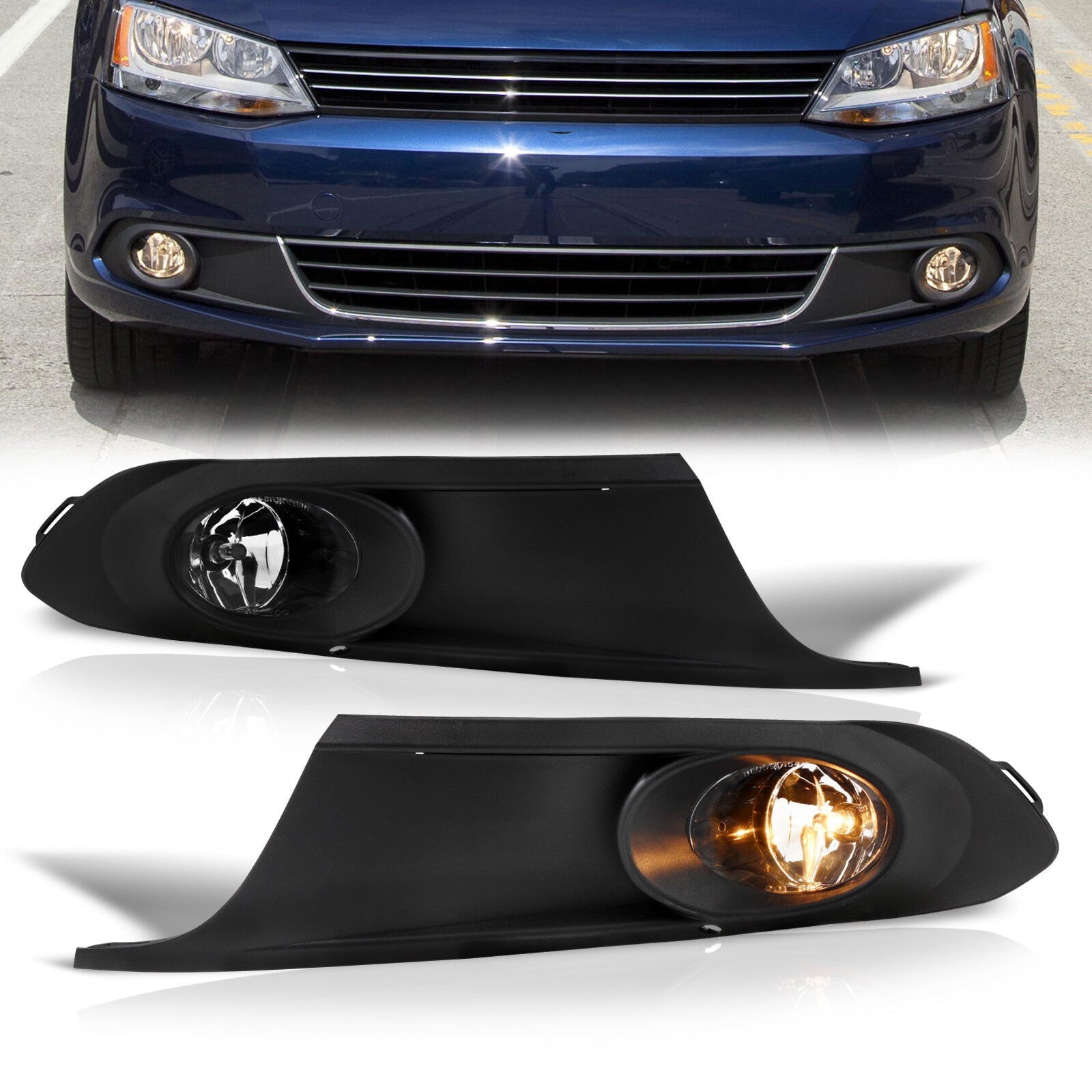 Volkswagen Jetta (Not Compatible for GLI & Wagon Models) 2011-2014 Front Fog Lights Clear Len (Includes Switch & Wiring Harness) - Parts Agent