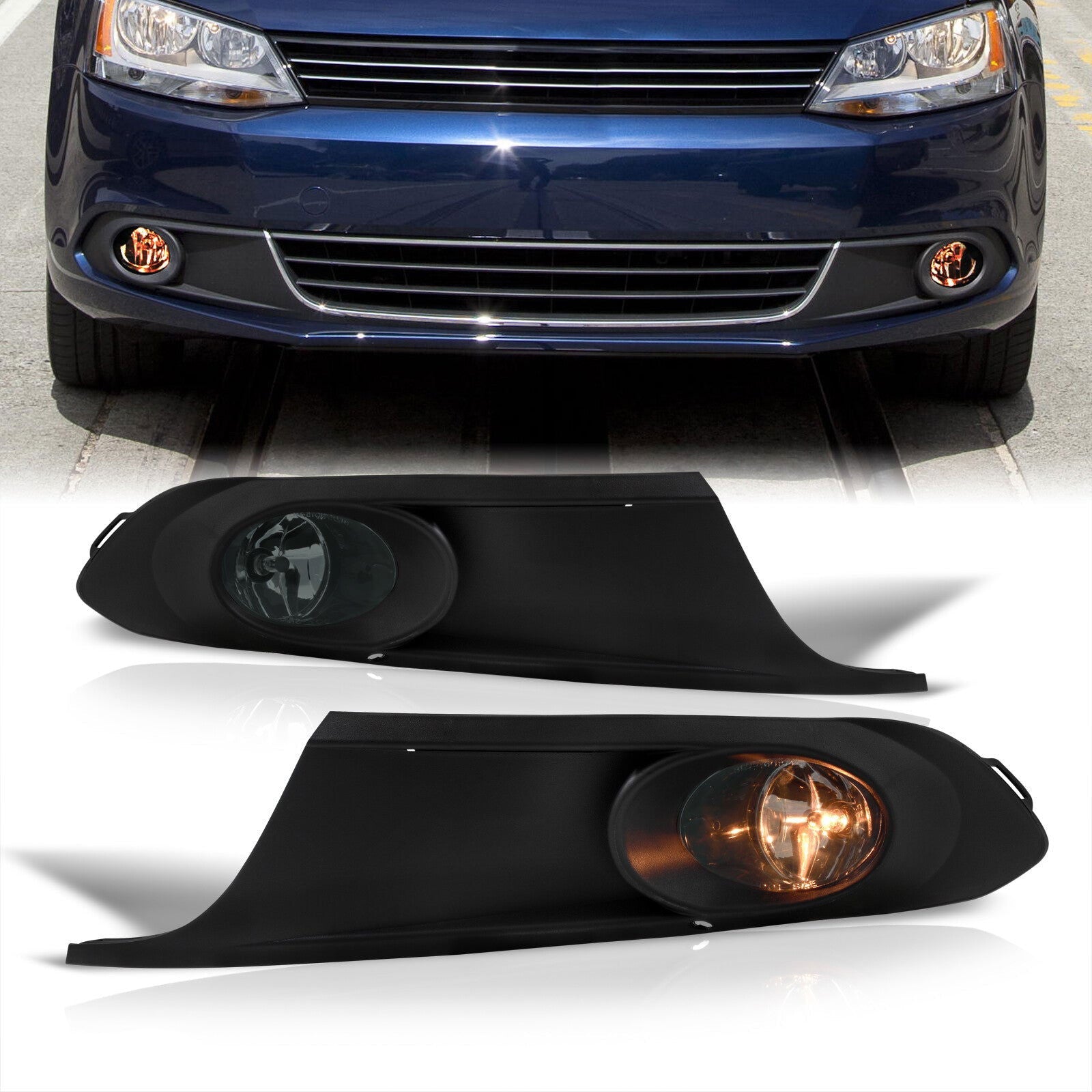 Volkswagen Jetta (Not Compatible for GLI & Wagon Models) 2011-2014 Front Fog Lights Smoked Len (Includes Switch & Wiring Harness) - Parts Agent