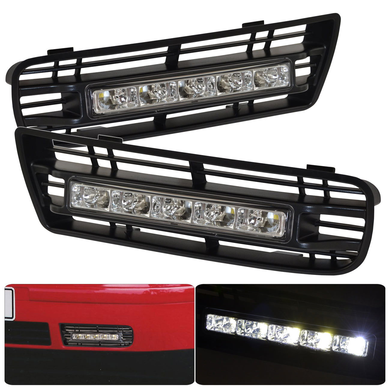 Volkswagen VW Golf GTI TDI DRL LED Fog Lamps Lower Bumper Grille Lights Replacement - Parts Agent