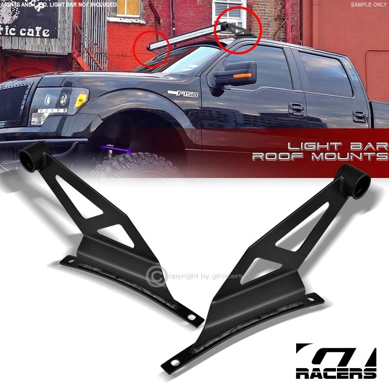Blk Roof Pillar Mount Brackets 50" Straight Led Light Bar Frc 2009-2014 F150