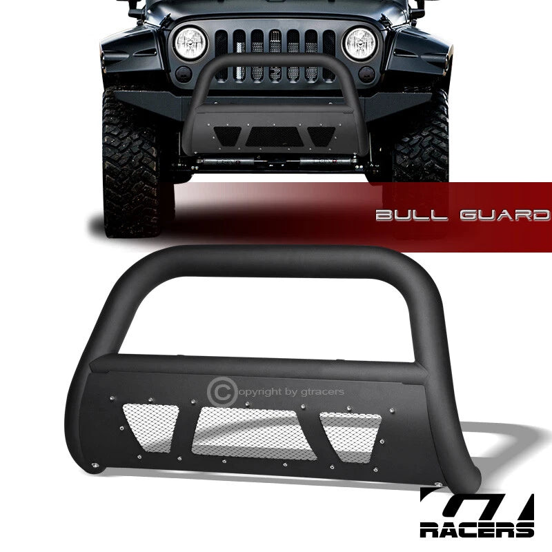 2010-2018 Jeep Wrangler Matte Blk Studded Mesh Bull Bar Brush Bumper Guard