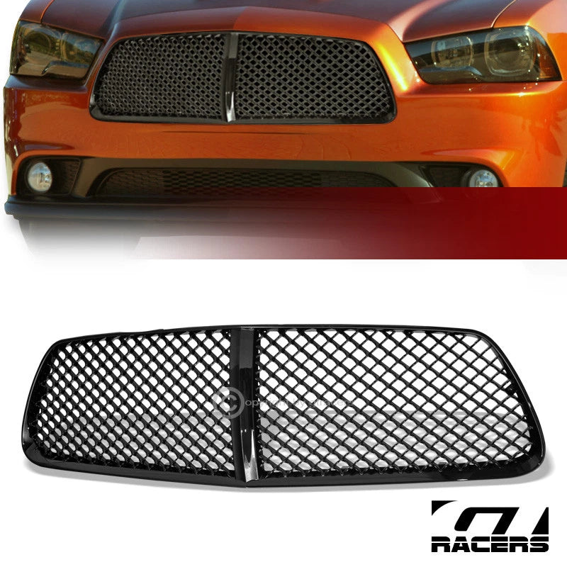 2011-2014 Dodge Charger Blk Luxury Badgeless Mesh Front Bumper Grill Grille