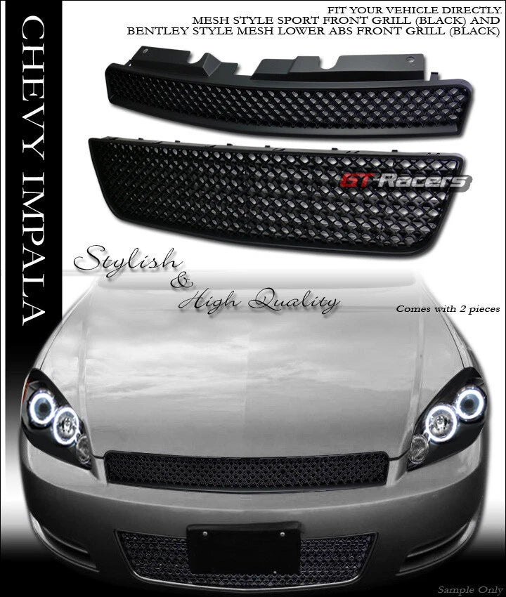 2006-2016 Chevy Impala/Limited Blk Mesh Front Upper Hood+Lower Bumper Grille