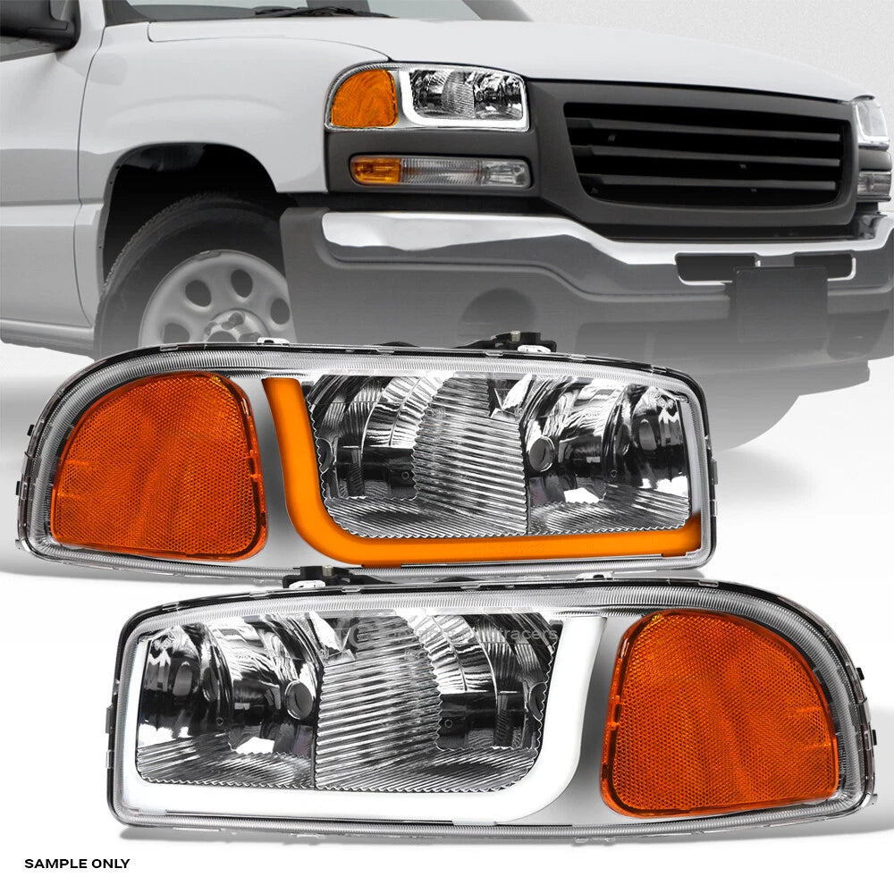 Switchback Sequential 1999-2006 Sierra/Yukon Chrome Headlight w/LED Tube Bar