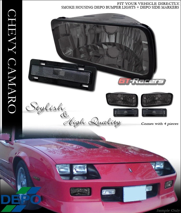 1985-1992 Camaro Z28 Depo Smoke Turn Signal Bumper+Side Marker Lights Lamps