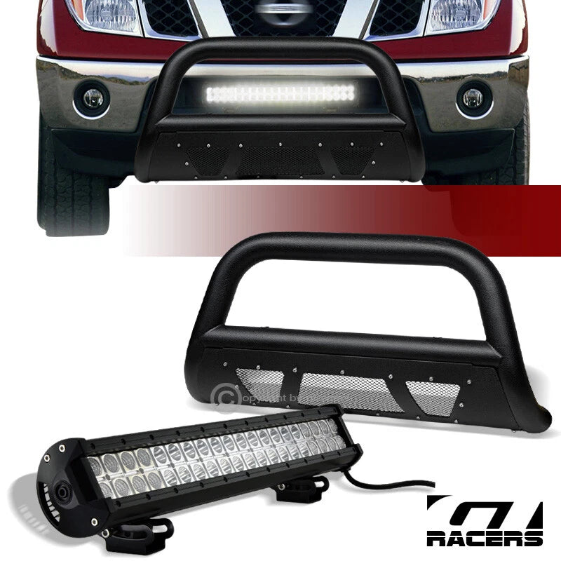 05-21 Frontier/Xterra Textured Blk Studded Mesh Bull Bar+120W CREE LED Light