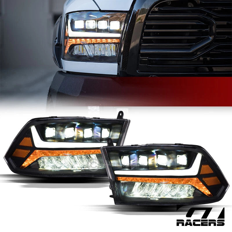 2009-2018 Dodge Ram Black Full LED Sequential Tube Quad Projector Headlights