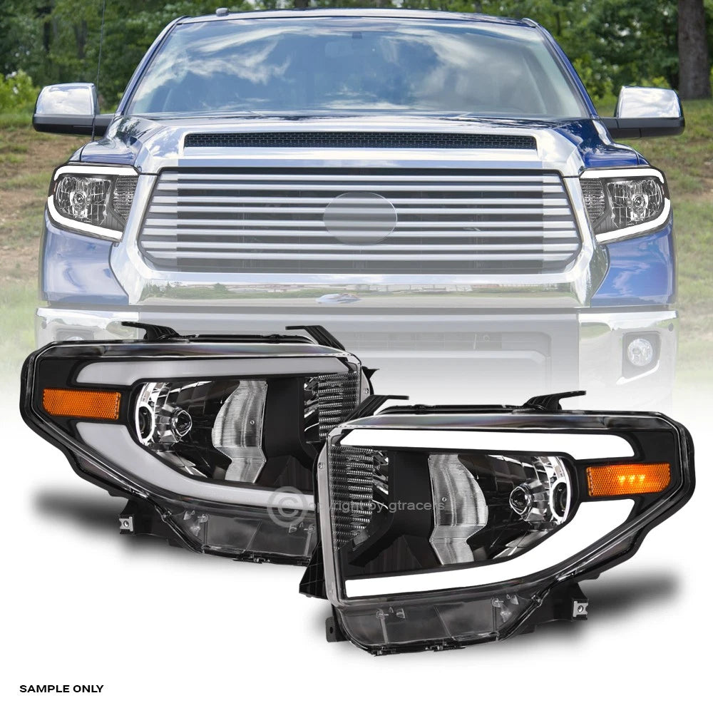 2014-2021 Tundra SR/SR5/Limited/TRD Pro Blk Headlights Amber w/LED Tube Bar
