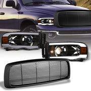 2002-2005 Ram Blk LED Tube Projector Headlights Amber+Matte Horizontal Grill