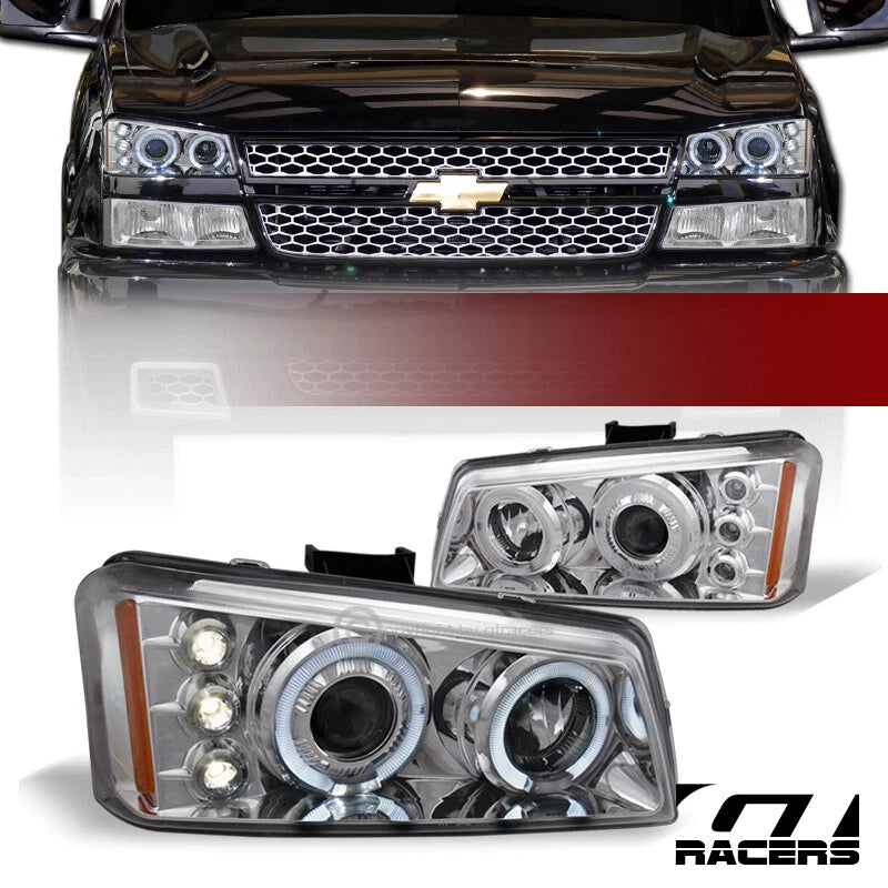 2003-2007 Chevy Silverado Chrome LED Halo Projector Headlights Lamps Amber